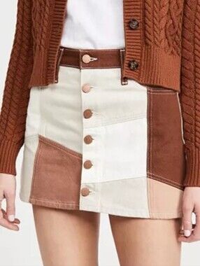 Alice and Olivia Patchwork Denim Skirt